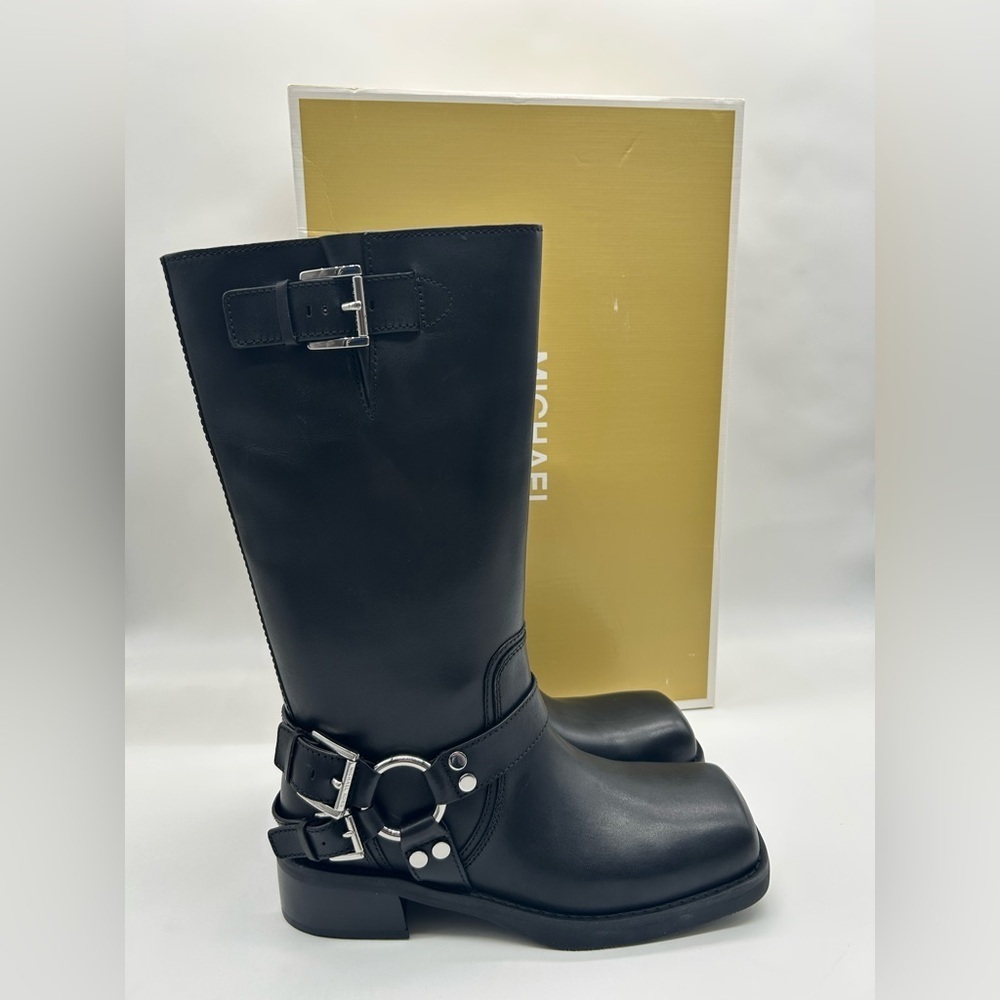 Michael Kors Crosby Moto Boots Black Leather Biker Women’s Boots Size 10M NWB - Picture 11 of 11